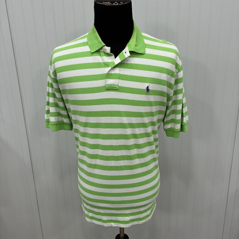 Polo Ralph Lauren Mens XXL Green White Striped Polo Shirt Custom Fit